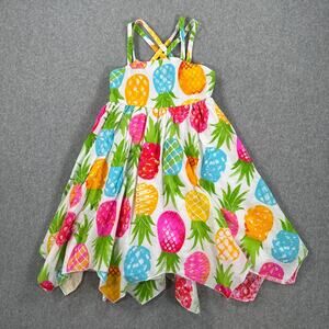 C&C California Pineapple Sundress Girls 7 Colorful Handkerchief Hem Sleeveless